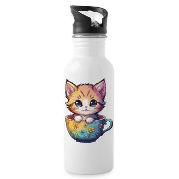 Chaton dans la tasse - Gourde avec paille intégrée - blanc - Droite