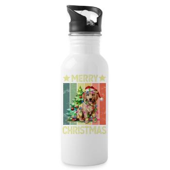 Merry Christmas Dog Golden Retriever - Water bottle with straw - white - Right