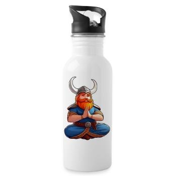Cute Viking Doing Yoga III - Water bottle with straw - white - Right