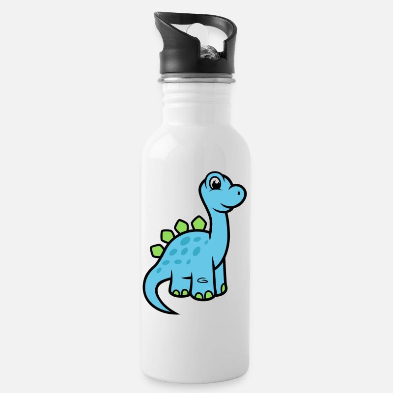 Dinosaurier - Trinkflasche mit integriertem Trinkhalm - Weiß