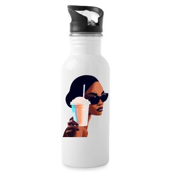 Vibrant Summer Drink Woman Illustration - Water bottle with straw - white - Right