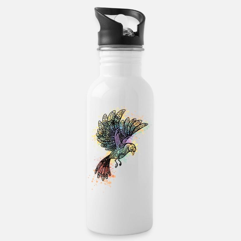 aquarellbird - Trinkflasche mit integriertem Trinkhalm - Weiß
