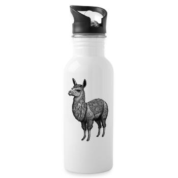 Black and White Llama Drawing with Patterns - Water bottle with straw - white - Right
