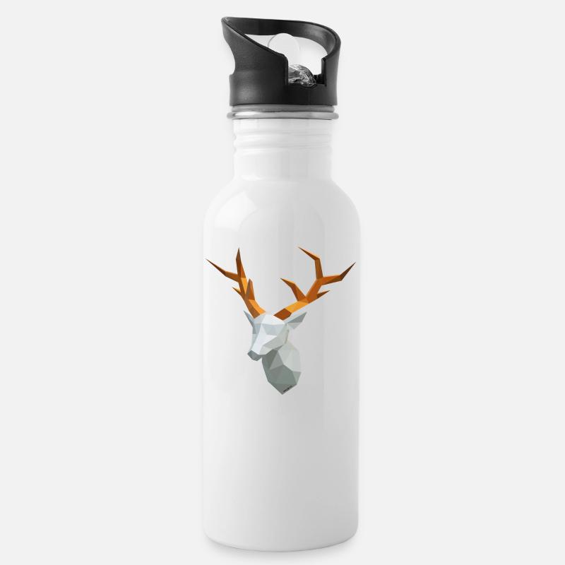 Hirsch - Trinkflasche mit integriertem Trinkhalm - Weiß