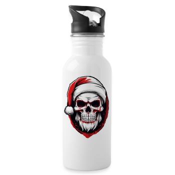 Totenkopf Weihnachtsmann - Trinkflasche mit integriertem Trinkhalm - Weiß - Rechts