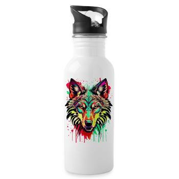 Wolf Farbenfroh - Bunter Wolf - Ich liebe Wölfe - Trinkflasche mit integriertem Trinkhalm - Weiß - Rechts