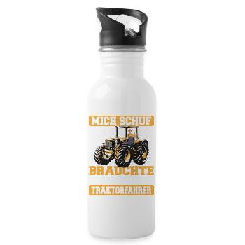 Als Gott mich schuf brauchte er gute Traktorfahrer - Trinkflasche mit integriertem Trinkhalm - Weiß - Rechts