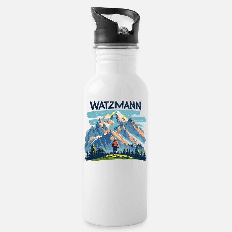 Berg Watzmann Faszination - Bayerischen Alpen - Trinkflasche mit integriertem Trinkhalm - Weiß