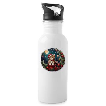 Weihnachtskatze - Trinkflasche mit integriertem Trinkhalm - Weiß - Rechts