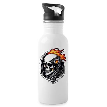 Retro Style Motorcycle - Skull and Skeleton - Water bottle with straw - white - Right