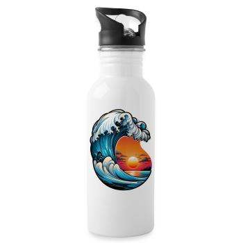 Wave - Sommer - Urlaub - Trinkflasche mit integriertem Trinkhalm - Weiß - Rechts
