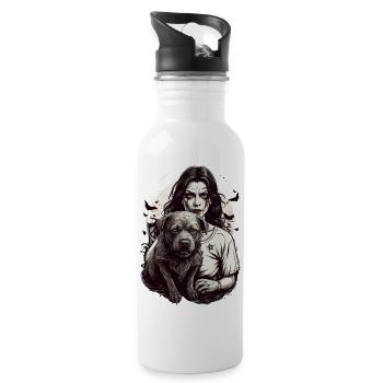 Vampir mit Hund - Trinkflasche mit integriertem Trinkhalm - Weiß - Rechts