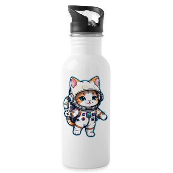 Astronaut Cat - Space - Water bottle with straw - white - Right
