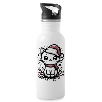 Niedliche Weihnachtskatze Weihnachtsmütze Weihnachtsbeleuchtung - Trinkflasche mit integriertem Trinkhalm - Weiß - Rechts