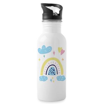 Pastellfarbene Regenbogen-Traumlandschaft - Trinkflasche mit integriertem Trinkhalm - Weiß - Rechts