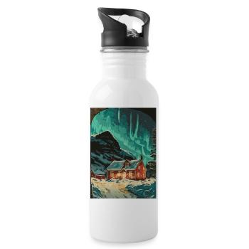 Wooden hut in the snow - Water bottle with straw - white - Right