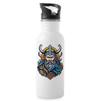 Viking Odin Thor Valhalla - Water bottle with straw - white - Right