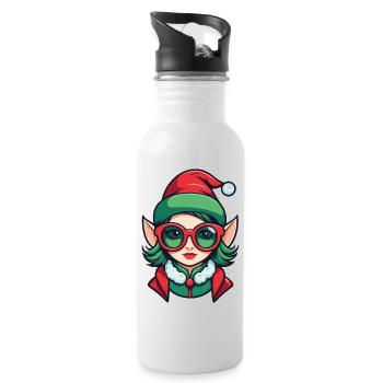 Elf Christmas Drawing - Water bottle with straw - white - Right