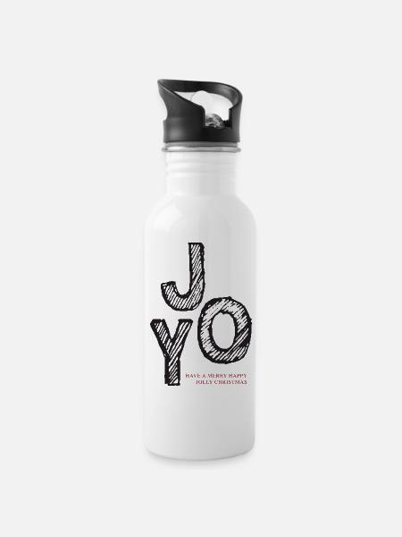 JOY Weihnachtsfreude Schriftzug - Trinkflasche mit integriertem Trinkhalm - Weiß