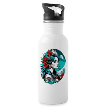 Indische Prinzessin - Aztek - Trinkflasche mit integriertem Trinkhalm - Weiß - Rechts