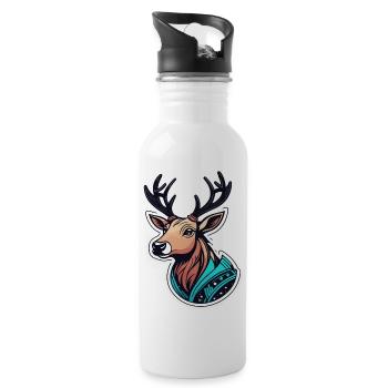 Reindeer Christmas Illustration - Water bottle with straw - white - Right