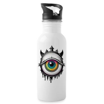 Eye with horns - Water bottle with straw - white - Right