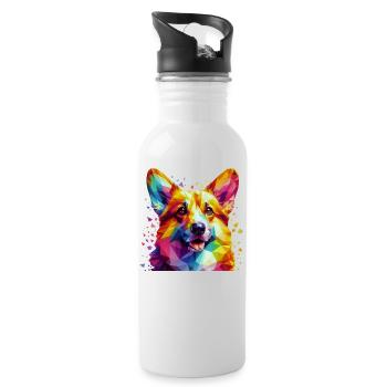 Modern geometric dog's muzzle: corgi - Water bottle with straw - white - Right