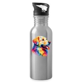 Modern geometric dog's muzzle: golden retriever - Water bottle with straw - silver - Right