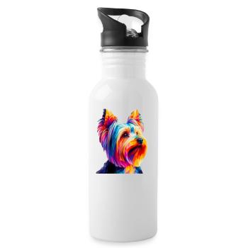 Museau de chien géométrique moderne Yorkshire terrier - Gourde avec paille intégrée - blanc - Droite