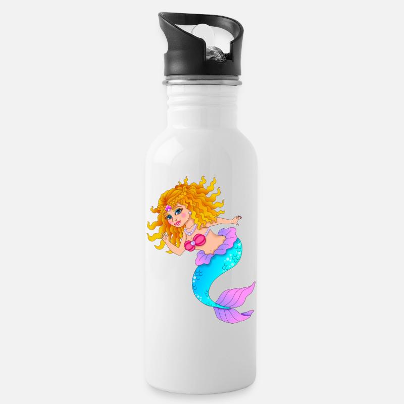 Meerjungfrau - Trinkflasche mit integriertem Trinkhalm - Weiß