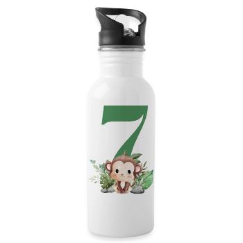 7e anniversaire singe safari - Gourde avec paille intégrée - blanc - Droite
