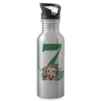 Affensafari zum 7. Geburtstag - Trinkflasche mit integriertem Trinkhalm - Lightsilver - Rechts