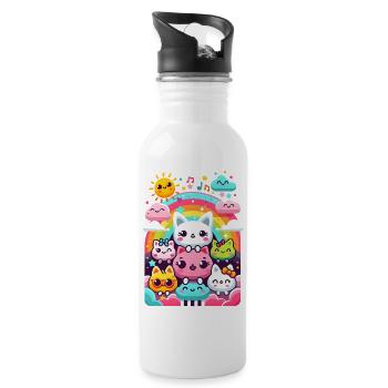 Cute toca friends - Cats, sun and rainbow - Water bottle with straw - white - Right