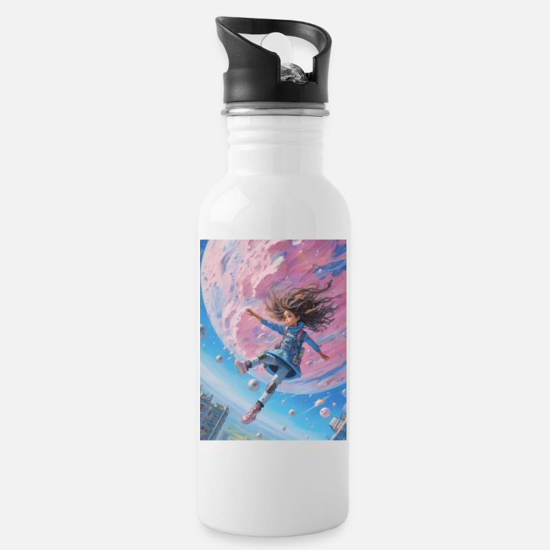 A girl falling into earth - Trinkflasche mit integriertem Trinkhalm - Weiß