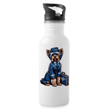 Yorkshire Terrier Stewardess - Trinkflasche mit integriertem Trinkhalm - Weiß - Rechts