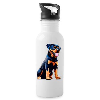 Niedlicher Rottweiler im Comic Style - Trinkflasche mit integriertem Trinkhalm - Weiß - Rechts