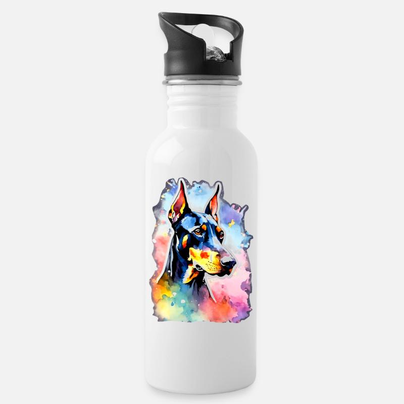 Dobermann Dobermann Hund Dobermann - Trinkflasche mit integriertem Trinkhalm - Weiß