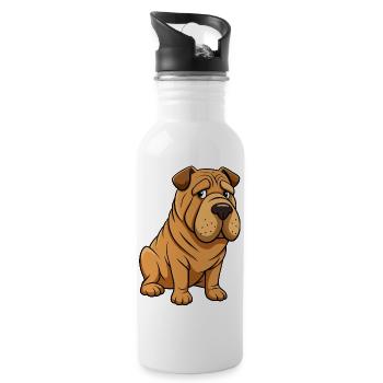 Worried Shar Pei Wrinkle Brow Artwork - Water bottle with straw - white - Right