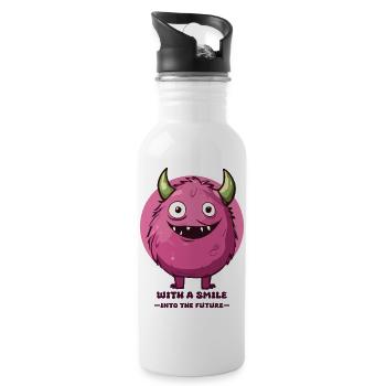 Mit einem Lächeln in die Zukunft ! - Trinkflasche mit integriertem Trinkhalm - Weiß - Rechts