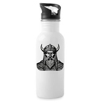 Stolzer Wikinger Krieger Germane - Trinkflasche mit integriertem Trinkhalm - Weiß - Rechts