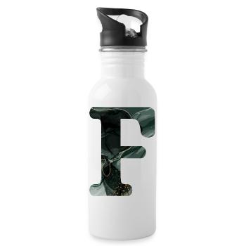 Buchstabe f grün marmoriert - Trinkflasche mit integriertem Trinkhalm - Weiß - Rechts