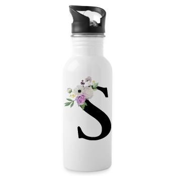 Lettre S floral violet - Gourde avec paille intégrée - blanc - Droite