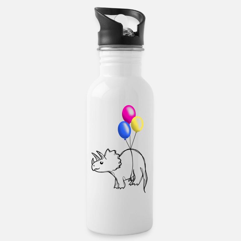 Pridosaur Dinosaurier Pfanne - Trinkflasche mit integriertem Trinkhalm - Weiß