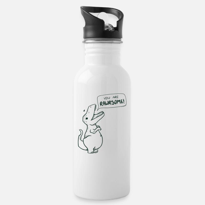 Süßer Dino Spruch "You are Rawrsome" - Trinkflasche mit integriertem Trinkhalm - Weiß