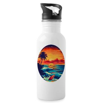 Surfen im Sonnenuntergang - Trinkflasche mit integriertem Trinkhalm - Weiß - Rechts