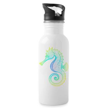 Seepferdchen Farbverlauf Blau Gelb Tribal Grün - Trinkflasche mit integriertem Trinkhalm - Weiß - Rechts