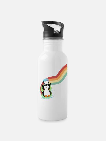 Penguins Slide - Water bottle with straw - white