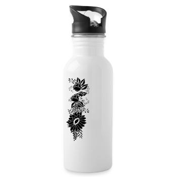 Lettre f floral noir et blanc - Gourde avec paille intégrée - blanc - Droite