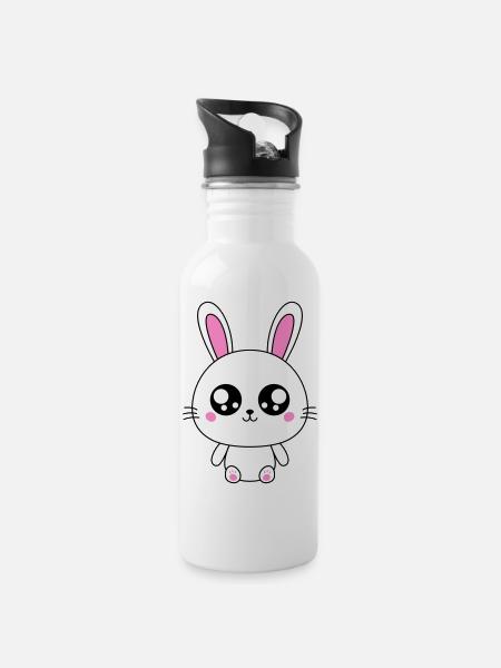 Cute Rabbit - Water bottle with straw - white