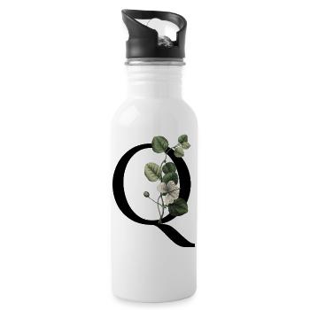 Letter Q Botanical Green - Water bottle with straw - white - Right
